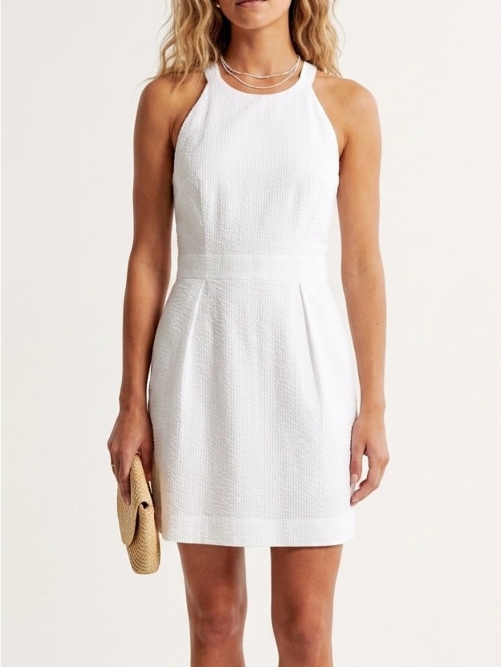 Lauren James White Landry Seersucker Scalloped Halter Dress XS Modern Prep